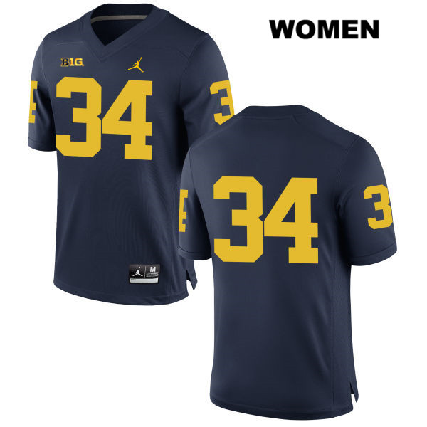 Women's NCAA Michigan Wolverines Julian Garrett #34 No Name Navy Jordan Brand Authentic Stitched Football College Jersey IG25G23DL